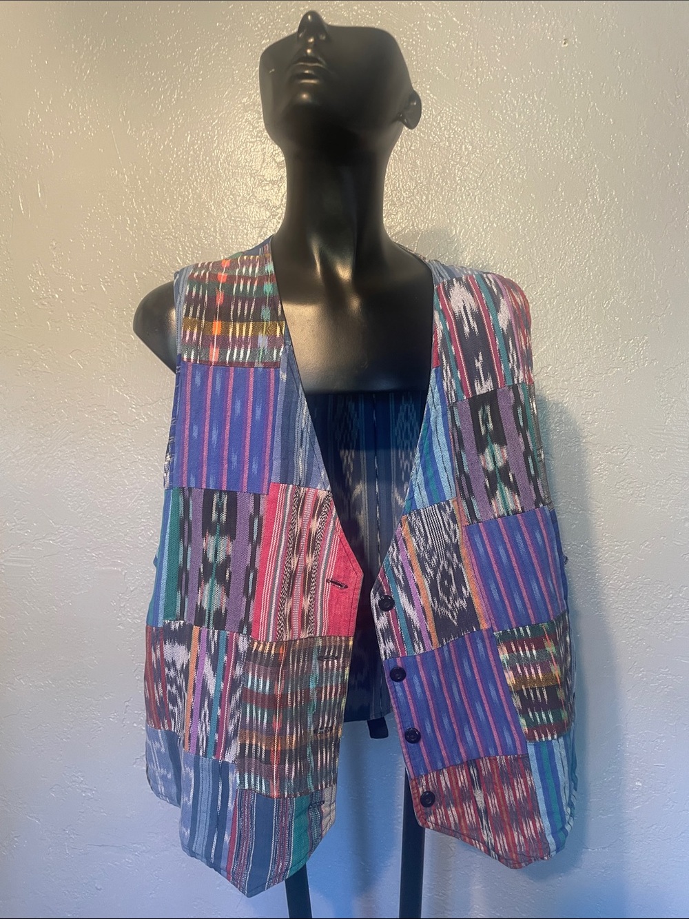 Colorful Patchwork Vest - Multicolor Ikat & Stripe Guatemalan